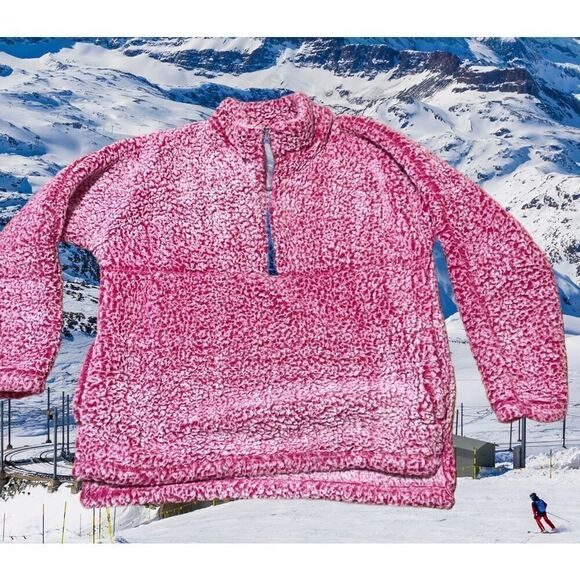 Time and Tru 1/2 Zip Fuzzy Dark Pink/Maroon Pullover - Picture 1 of 9
